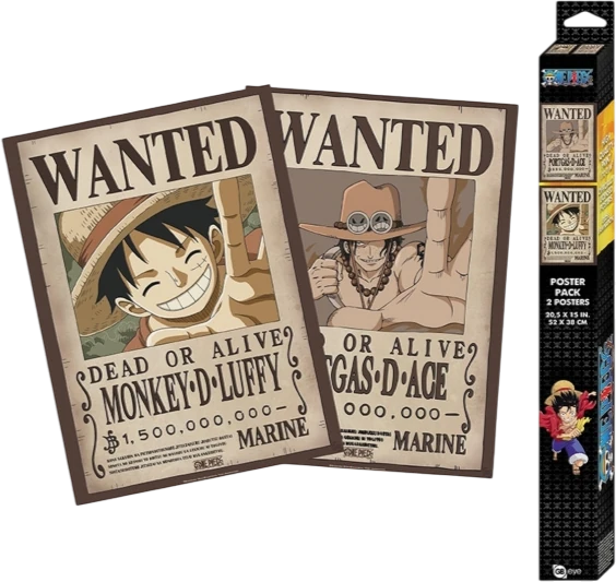 [ABY-OP-POST-LUFFYACE-XX] Lot de 2 posters Avis de recherche Luffy et Ace 52x38 - One Piece - ABYstyle